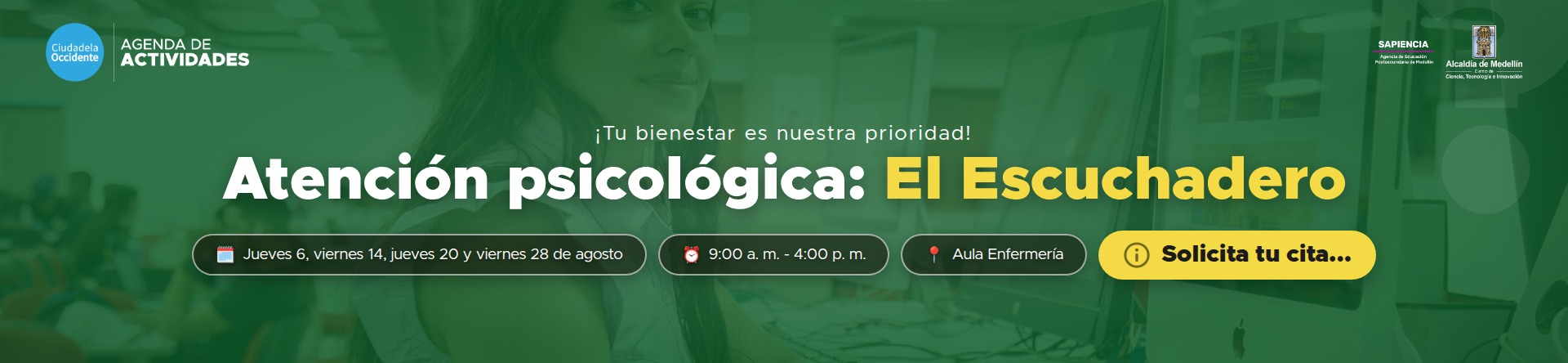 Banner Escuchadero Sapiencia y Secretaría de Salud